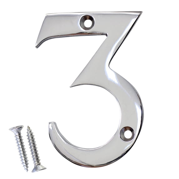 RCH Hardware NO-BR2270-75 Brass House Number, 3 Inch, Polished Chrome
