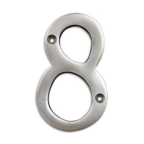 RCH Hardware Solid Brass 4" Tall House Number 8, Satin Chrome Matte Silver Matching Screws Included