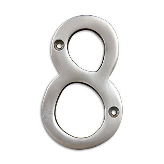 RCH Hardware Solid Brass 4" Tall House Number 8, Satin Chrome Matte Silver Matching Screws Included