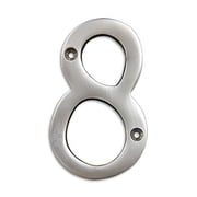 RCH Hardware Solid Brass 4 Tall House Number 8, Satin Chrome Matte Silver Matching Screws Included