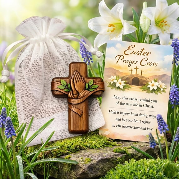 RCIA & Baptism Gift Set, "New Life in Christ" Cross Keepsake with Prayer Card, First Communion Favor for Boys & Girls