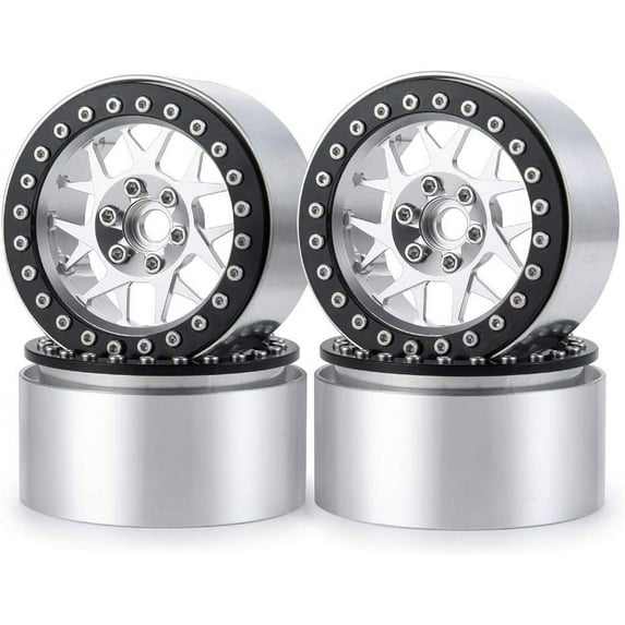 RCLIONS 2.2inch Beadlock Wheels Rims 35mm for 1/10th Scale RC Crawler Model Car Wraith 90018 -Pack of 4 (Black+silver)