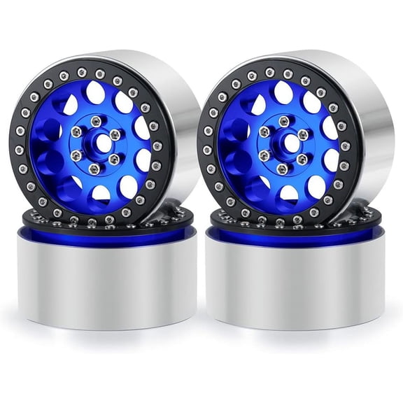 RCLIONS 4PCS 2.2inch Beadlock Wheels 35mm RC 2.2 Aluminum Rims for AXIAL Wraith RR10 90048/90018 TRX4 1/10th RC Crawler Truck Car (Blue)