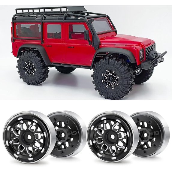 RCLIONS 4PCS Aluminum RC Car Beadlock Wheel Rims for TRX4M 1/18th RC Crawler Buggy Car (Black)