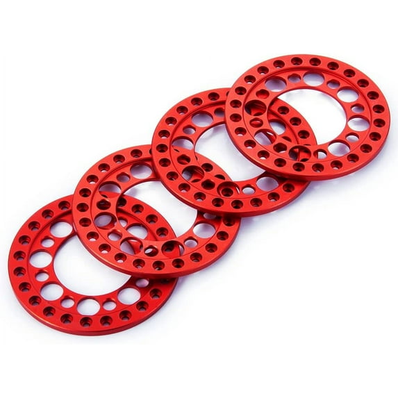 RCLIONS 4pcs Aluminum 1.9inch RC Beadlock Wheel Rim Replacement Ring for 1:10 Crawler RC Car 1.9" Wheels/Rims (Red)