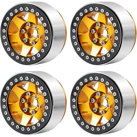 RCLIONS Aluminum Alloy Yellow Black 4PCS RC Beadlock Wheels for AXIAL Wraith RR10 1/10 Crawler