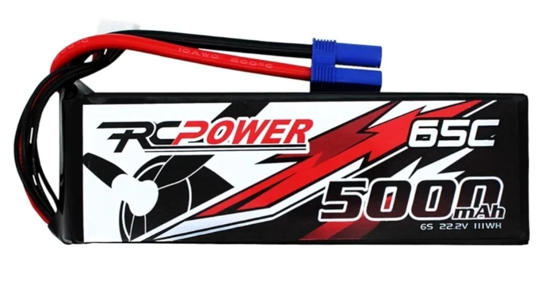 RCPower 11.1V 5000mAh 3S LiPo Battery 65C EC5 Plug for RC Cars, 2 Pack
