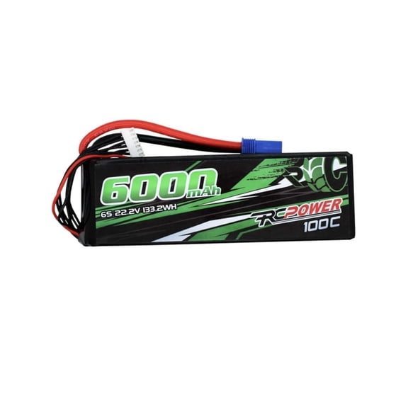RCPower 22.2V 6000mAh 6S 100C LiPo Battery with EC5 Plug for RC Vehicles, 1 Pack