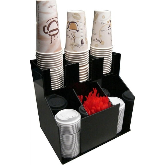 RCS Plastics Cup and Lid Holder Acrylic Dispenser Countertop Organizer Coffee Condiment Stirrer Cup Caddy Organize Display Counter station in Style (1011) 12" w x 12" t x 8" d