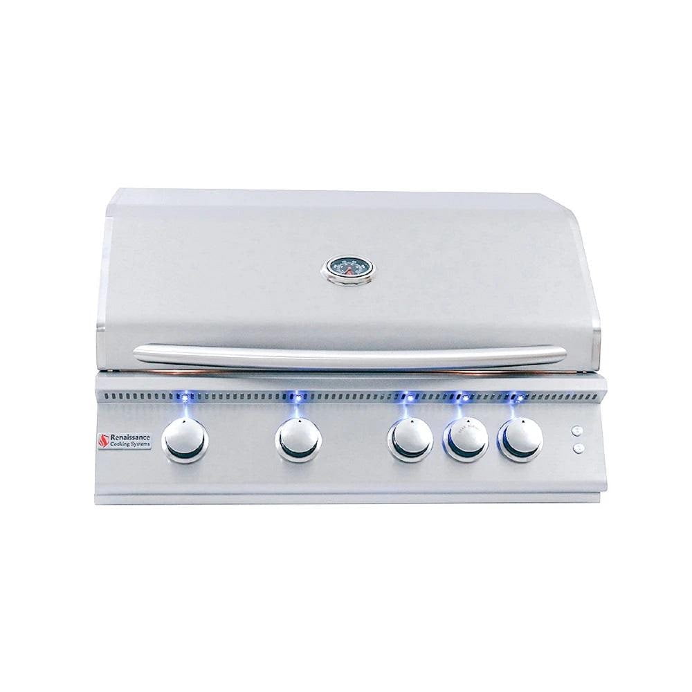 RCS Premier Series 32-Inch 4-Burner Built-In Natural Gas Grill With Rear Infrared Burner & Grill Lights - RJC32AL