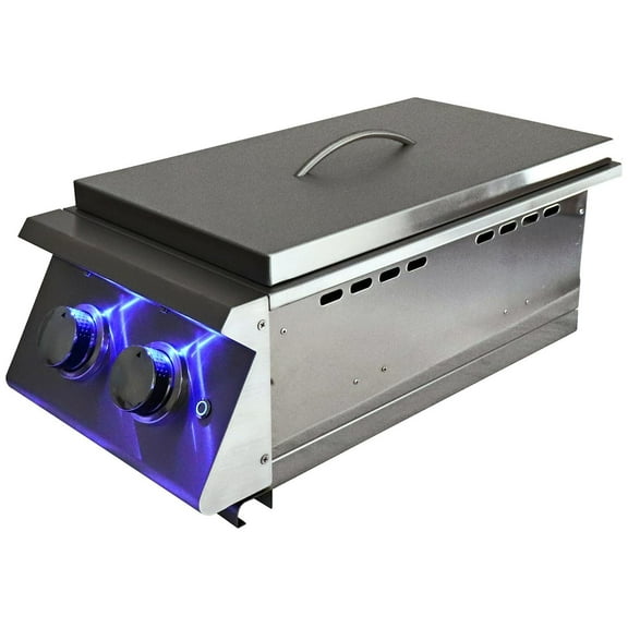 RCS Premier Series Built-In Natural Gas Double Side Burner W/ Blue LED Lights - RJCSSBL