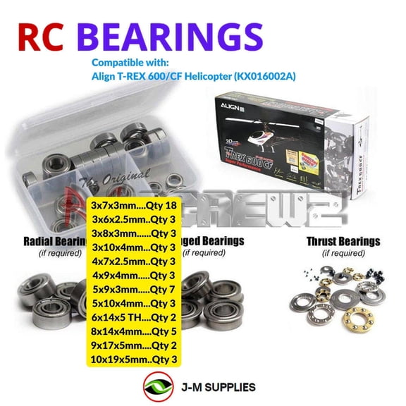RCScrewZ Metal Shielded Bearing Kit alg002b for Align T-REX 600/CF Helicopter RC | PRO