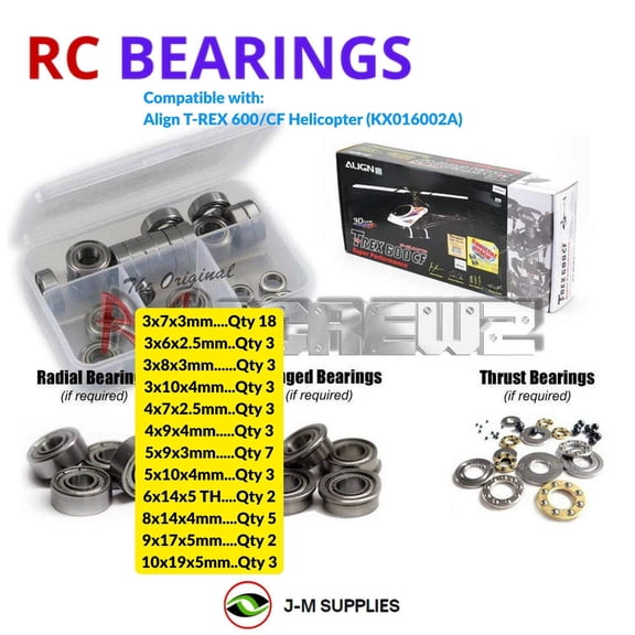 RCScrewZ Metal Shielded Bearing Kit alg002b for Align T-REX 600/CF Helicopter RC | PRO