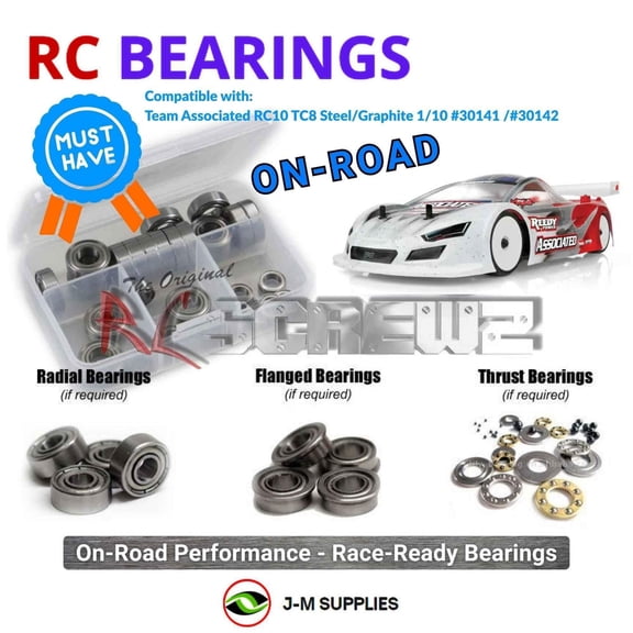 RCScrewZ Metal Shielded Bearings asc150b for Associated RC10 TC8 Steel/Graphite #30141/#30142 | SET