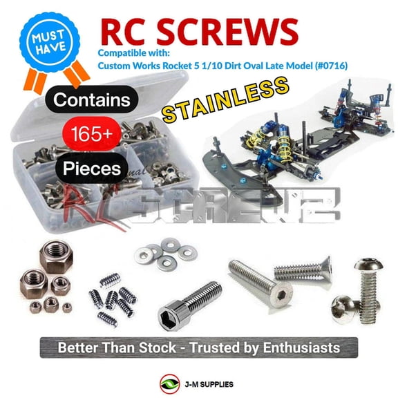 RCScrewZ Stainless Screw Kit cus017 for Custom Works Rocket 5 (#0716) RC Dirt Oval Late Model | SET
