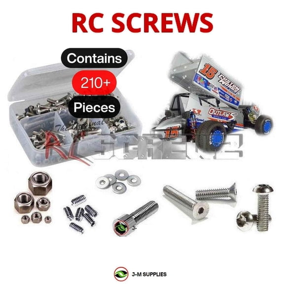RCScrewZ Stainless Screw Kit cus018 for Custom Works Outlaw 5 (#0726) RC Dirt Oval Sprint Car | SET