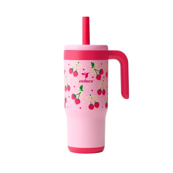 Reduce Chiller Kids 18oz Handled Tumbler with Spill-Proof Straw & Handle. Insulated Stainless Steel, Bow Berries