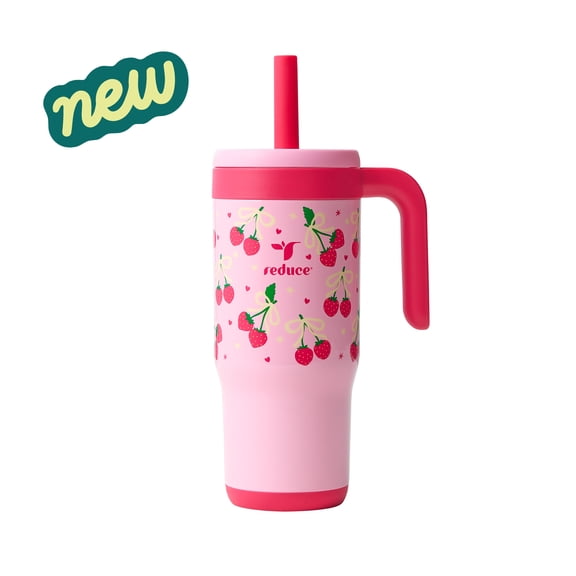 Reduce Chiller Kids 18oz Handled Tumbler with Spill-Proof Straw & Handle. Insulated Stainless Steel, Bow Berries