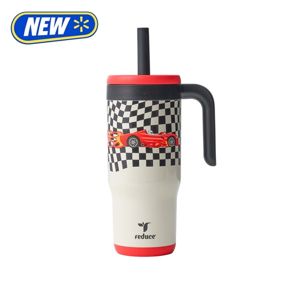Reduce Chiller Kids 18oz Handled Tumbler with Spill-Proof Straw & Handle. Insulated Stainless Steel, Speed Race