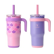 Reduce Insulated Stainless Steel 2 Pack Coldee Mug 18 oz with Lid and Spill-Proof Straw, Mermaid