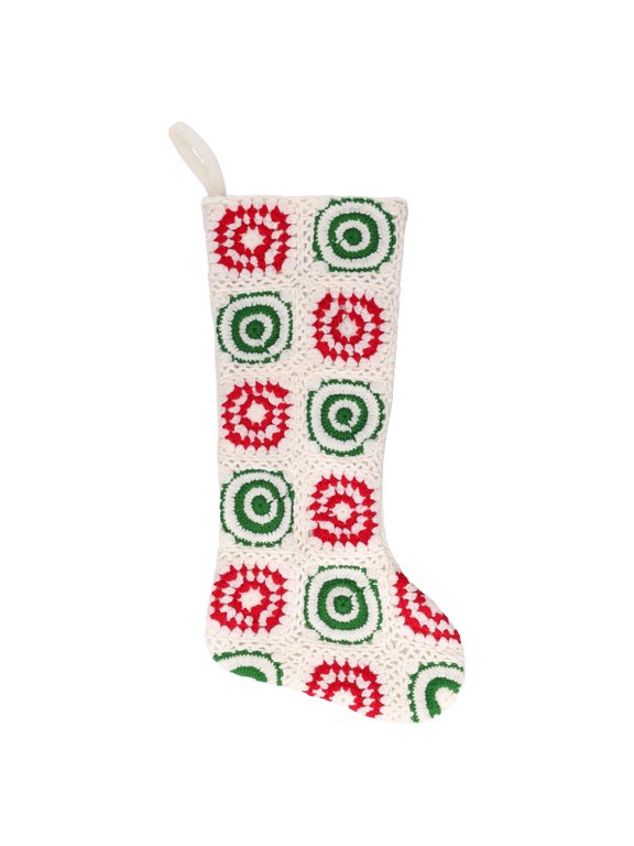 Crochet Christmas Stocking, White/Red/Green, 19", by Holiday Time