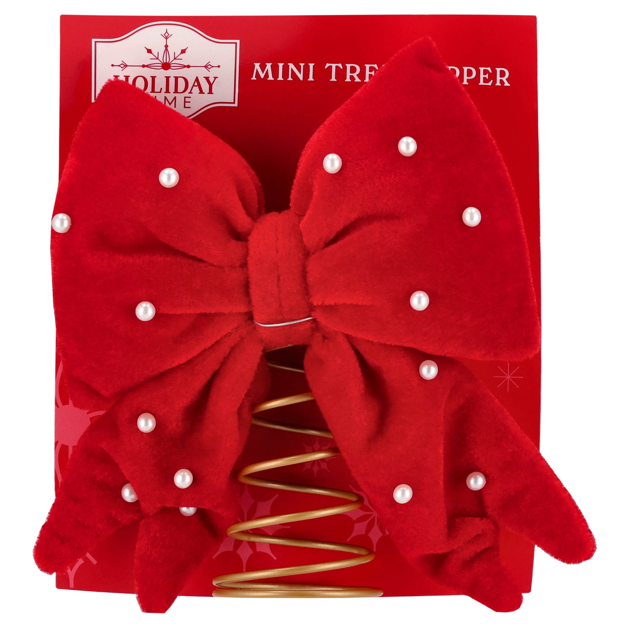 Mini Velvet Beaded Bow Christmas Tree Topper, Red and White, 6", by Holiday Time