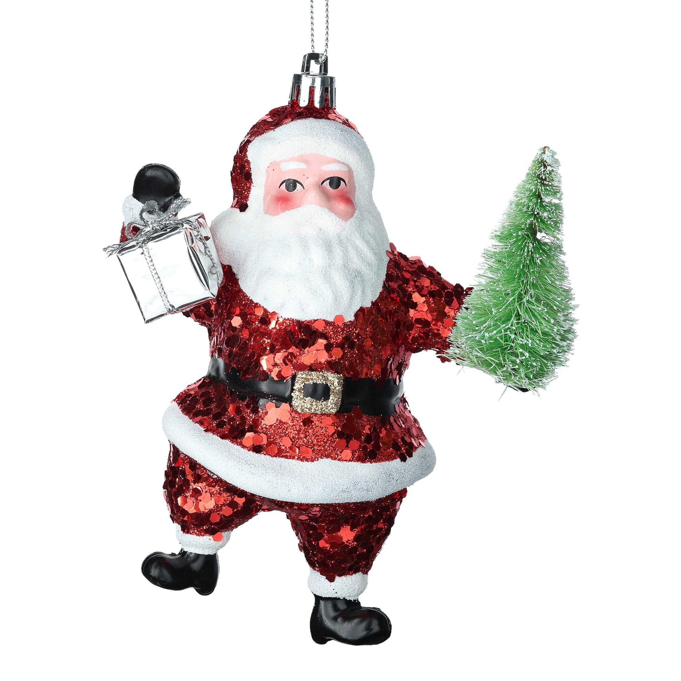 Red and White Glitter Santa Claus Christmas Ornament, 6", by Holiday Time