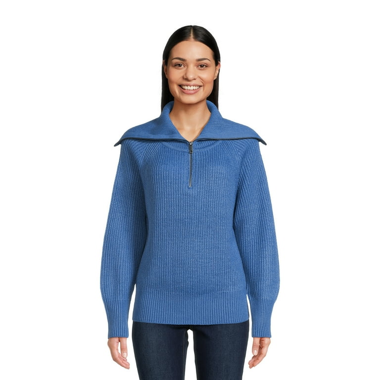 RD Style Women’s Quarter Zip Sweater with Extended Collar, Midweight, Sizes XS-3XL