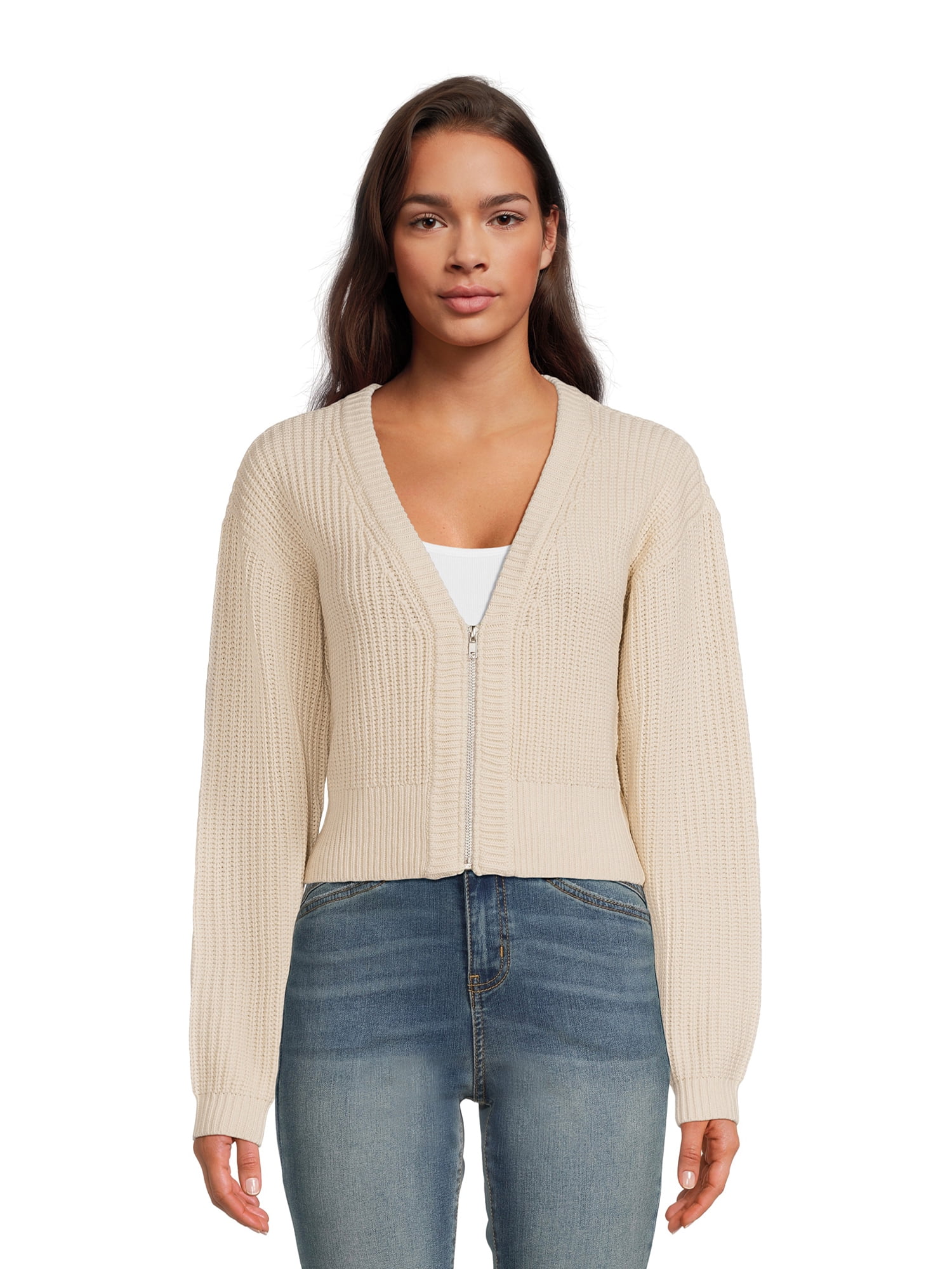 RD Style Women's Zip Front Cropped Cardigan Sweater, Sizes S-XXXL ...