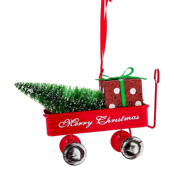 Red and White Metal Merry Christmas Wagon Ornament, 3.3", by Holiday Time