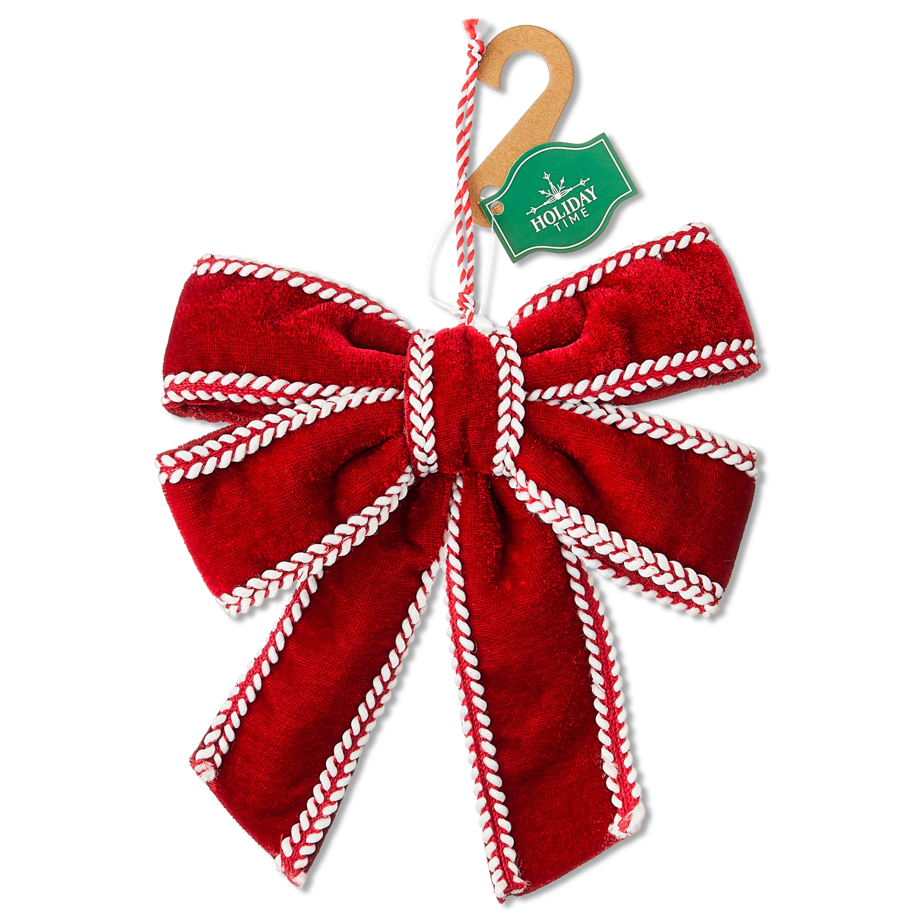 Red and White Velvet Bow Christmas Ornament, 5.5", by Holiday Time