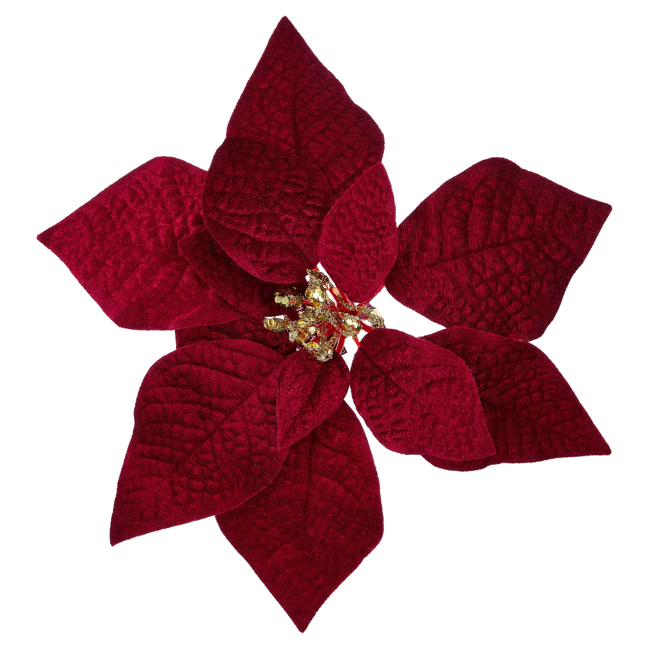 Red and Gold Velvet-Feel Poinsettia Christmas Clip Ornament, 11", by Holiday Time