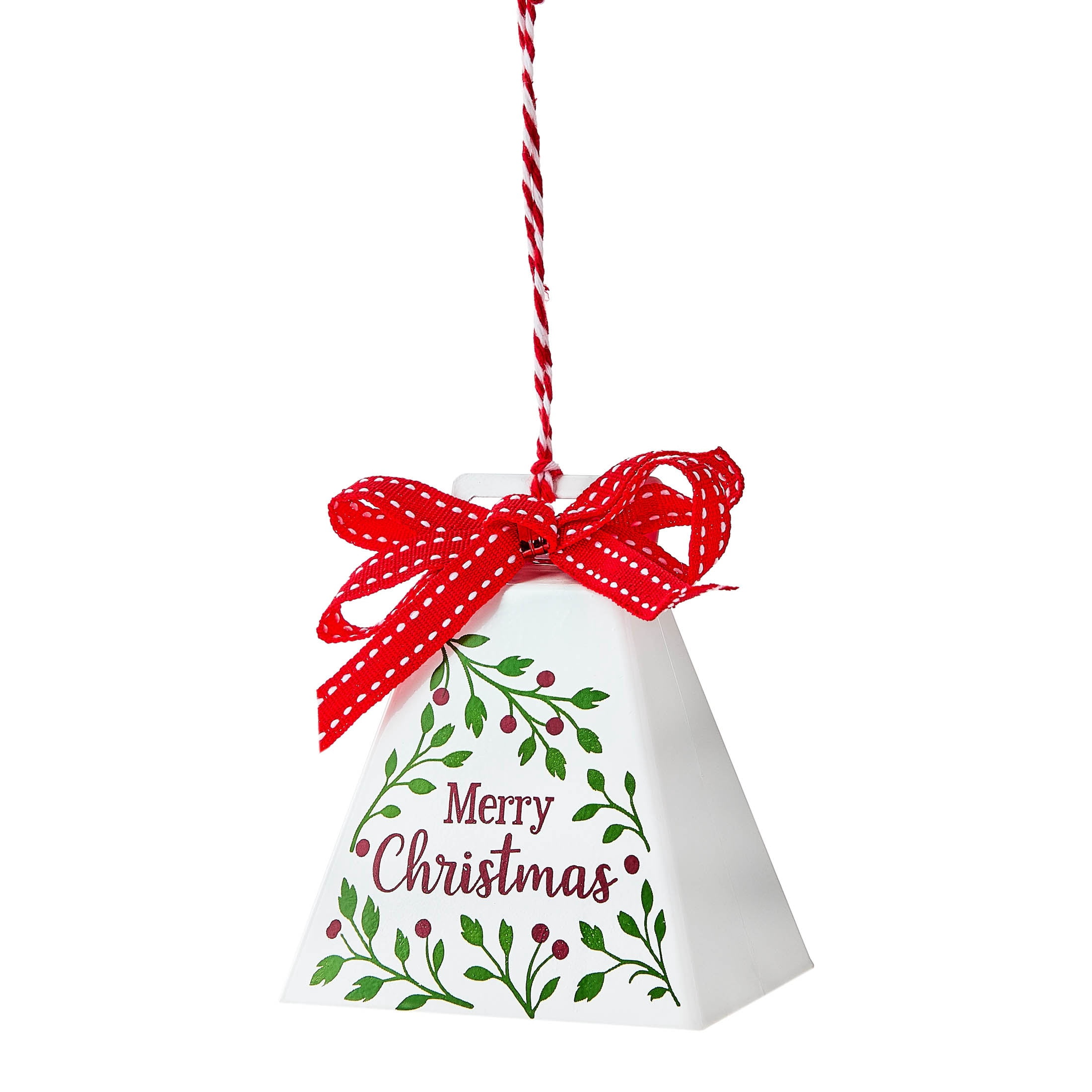 Red/White/Green Metal Merry Christmas Bell Christmas Ornament, 7.5", by Holiday Time