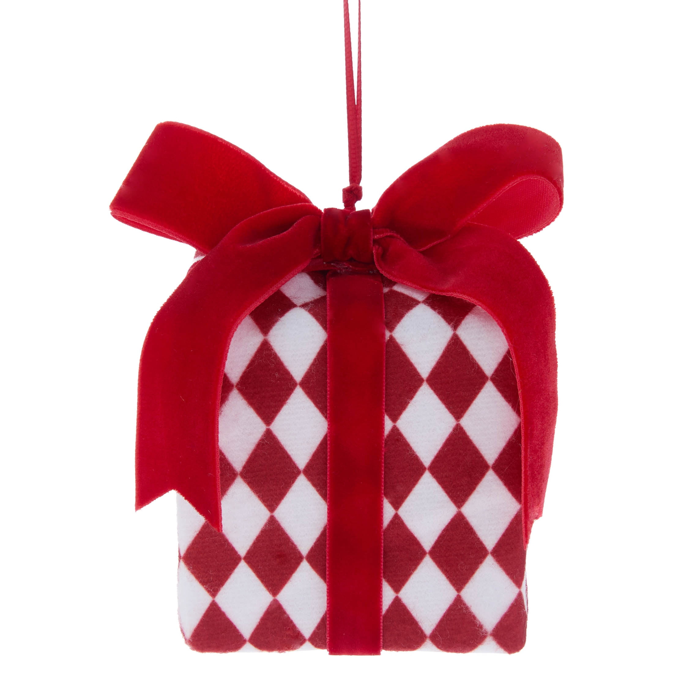 Red and White Diamond Gift Box Christmas Ornament, 3.5", by Holiday Time