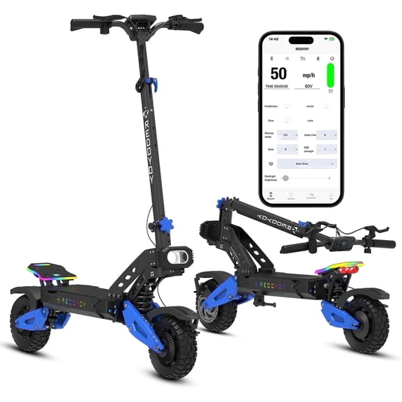 REDDYDY RD2 Off-Road Electric Scooter for Adults, 3600W Dual Motor, 60V 18Ah, Up to 45 MPH, 50 Miles Long Range, 10.5" Pneumatic Tires, Foldable Commuter E-Scooter