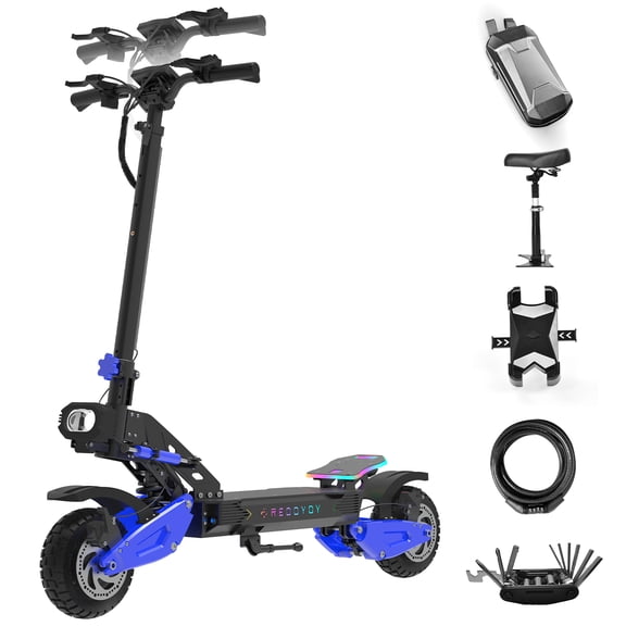 RD2 Upgraded Electric Scooter for Adults, 5000W Dual Motor, 50MPH High Speed, 60V 25Ah Long Range 55 Miles, 10.5" Off-Road Tires, NFC & App Control, UL 2272, All-Terrain Foldable E Scooter with Seat