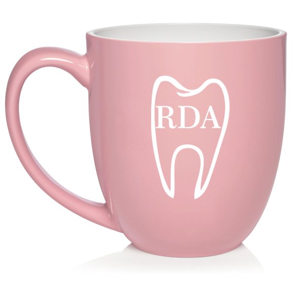 RDA Registered Dental Assistant Ceramic Coffee Mug Tea Cup Gift for Her, Him, Friend, Coworker, Wife, Husband (16oz Light Pink)