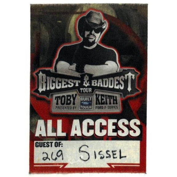 RDB Holdings & Consulting CTBL-040343 3.75 x 4.75 in. Toby Keith Biggest & Baddest Ford Built Tour all Access Cloth Pass - Country Music & Actor