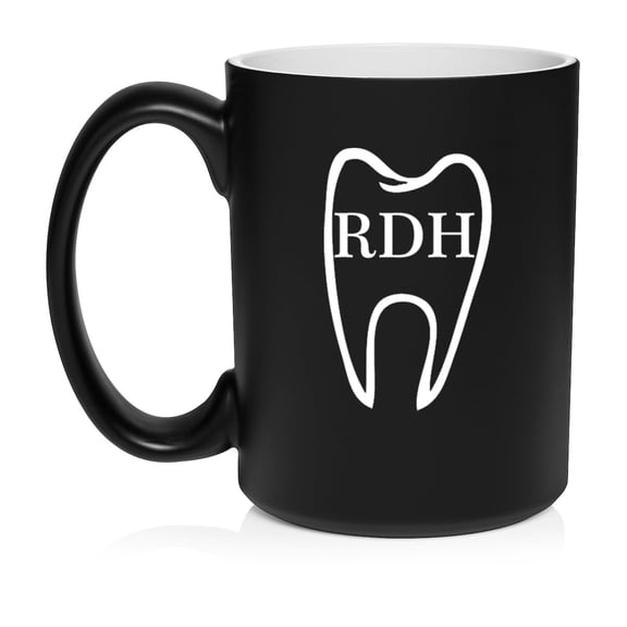 RDH Registered Dental Hygienist Ceramic Coffee Mug Tea Cup Gift for Her, Him, Friend, Coworker, Wife, Husband (15oz Matte Black)