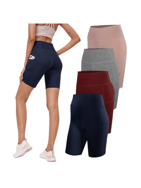 Women’s Biker Shorts 4 Pack, High Waist Workout Shorts With Pockets
