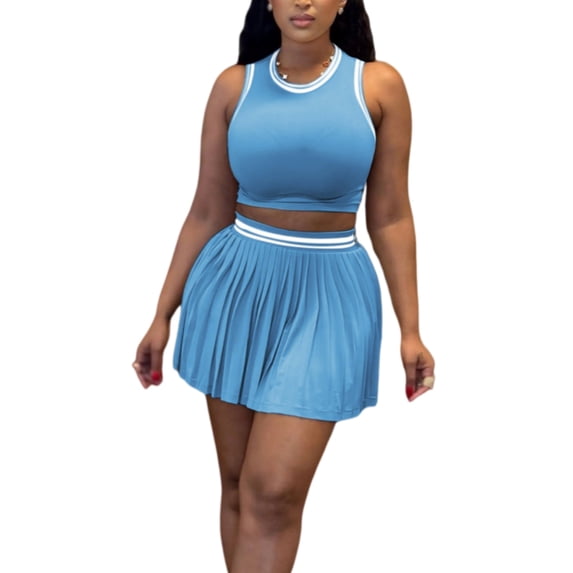 RDKTPXZ Women’s Crop Tank and Pleated Skirt Set, Casual 2 Piece Matching Outfit