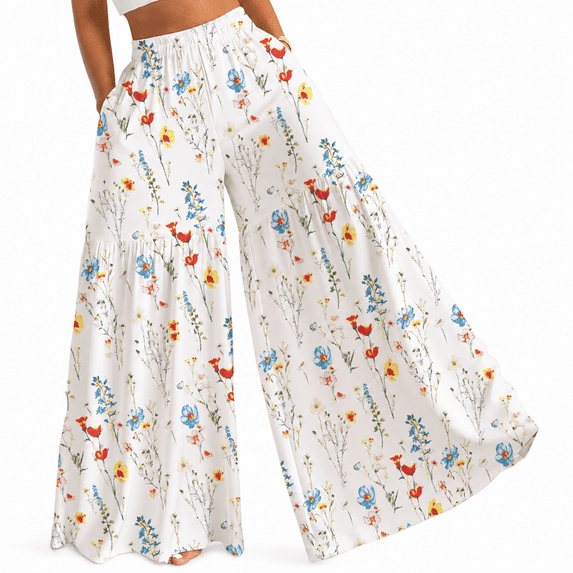 RDKTPXZ Women's Floral Palazzo Wide Leg Pants Elastic Waist, 1 Pack (S-XXL)