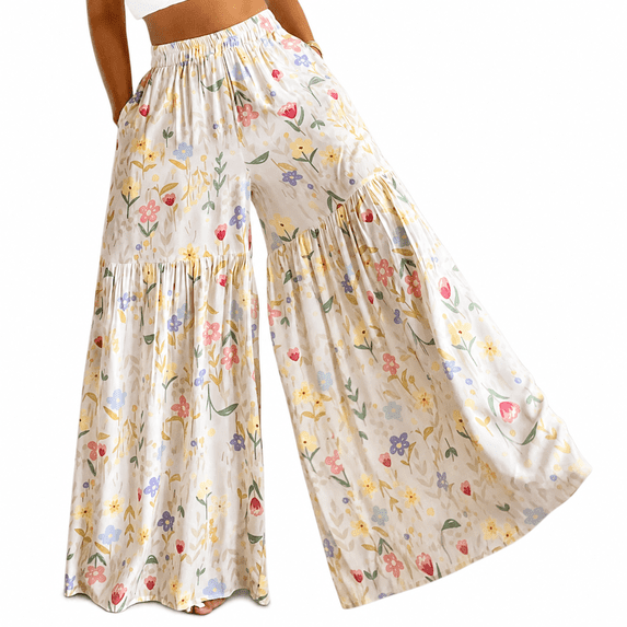 RDKTPXZ Women's Floral Palazzo Wide Leg Pants Elastic Waist, 1 Pack (S-XXL)