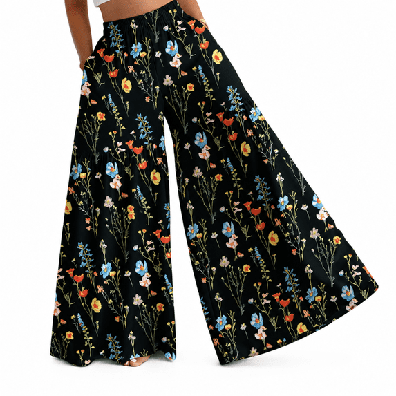 RDKTPXZ Women's Floral Palazzo Wide Leg Pants Elastic Waist, 1 Pack (S-XXL)