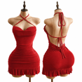 thumbnail image 1 of RDKTPXZ Women's Ruched Halter Mini Dress, Backless Bodycon Ruffle Hem Party Dress, 1 of 5