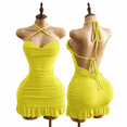 thumbnail image 1 of RDKTPXZ Women's Ruched Halter Mini Dress, Backless Bodycon Ruffle Hem Party Dress, 1 of 5