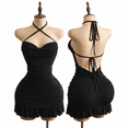 thumbnail image 1 of RDKTPXZ Women's Ruched Halter Mini Dress, Backless Bodycon Ruffle Hem Party Dress, 1 of 5