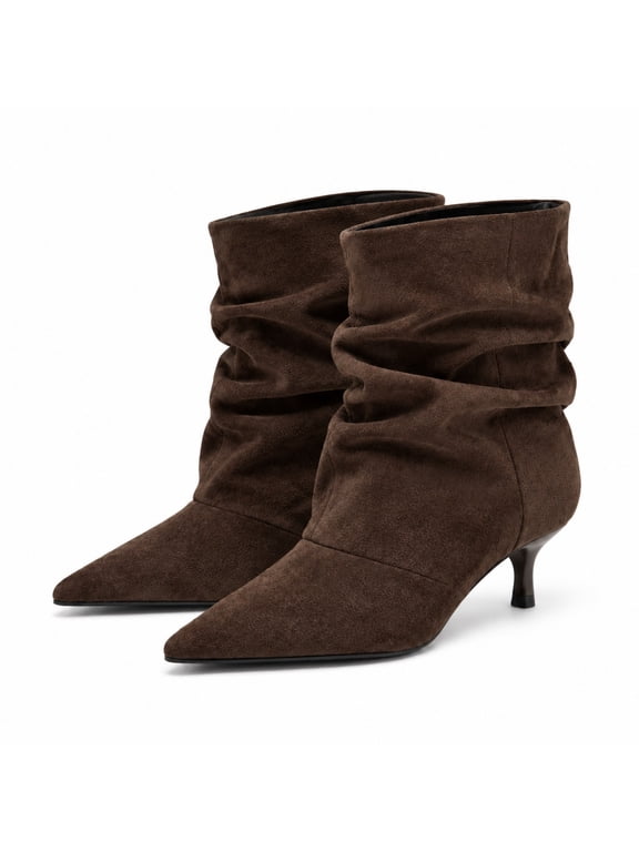 Women's Slouchy Boots, Pointed Toe, Kitten Heel, Suede-Look Finish