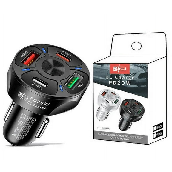 RDRKR 4 Port USB Fast Charging Cigarette Light Car Charger 2USB/PD20W/ QC 3.0 LED Display Compatible with Android/iOS (Black)