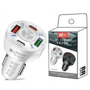 RDRKR 4 Port USB Fast Charging Cigarette Light Car Charger 2USB/PD20W/ QC 3.0 LED Display Compatible with Android/iOS (White)